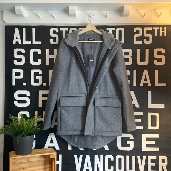 WINTER IS HERE!!! Wool Jacket with Hood, Grey Marle, Small BNWT - Picture 5 of 9